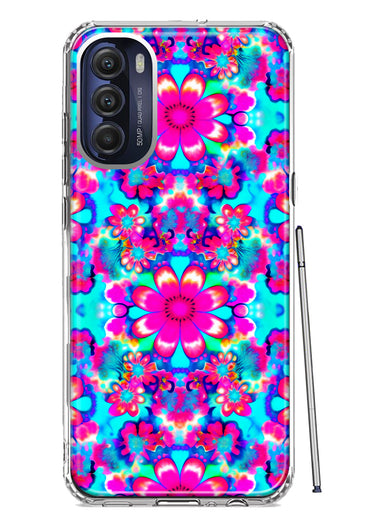Motorola Moto G Stylus 5G 2022 Pink Blue Vintage Hippie Tie Dye Flowers Hybrid Protective Phone Case Cover