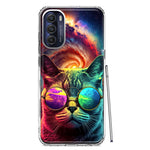 Motorola Moto G Stylus 5G 2022 Neon Rainbow Galaxy Cat Hybrid Protective Phone Case Cover