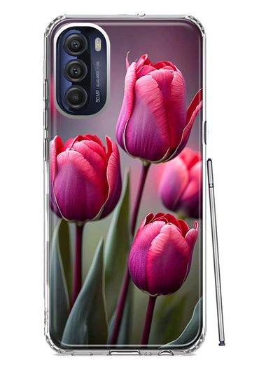 Motorola Moto G Stylus 4G 2022 Pink Tulip Flowers Floral Hybrid Protective Phone Case Cover