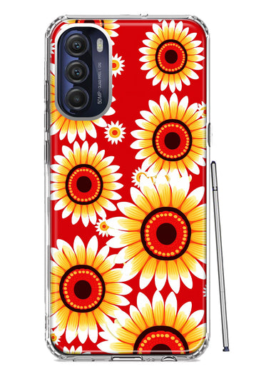 Motorola Moto G Stylus 5G 2022 Yellow Sunflowers Polkadot on Red Double Layer Phone Case Cover