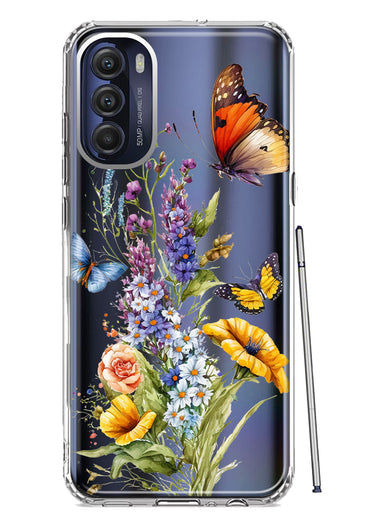 Motorola Moto G Stylus 5G 2022 Yellow Purple Spring Flowers Butterflies Floral Hybrid Protective Phone Case Cover