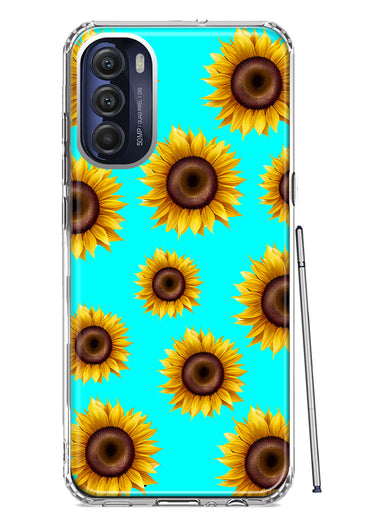 Motorola Moto G Stylus 5G 2022 Yellow Sunflowers Polkadot on Turquoise Teal Double Layer Phone Case Cover