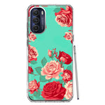 Motorola Moto G Stylus 5G 2022 Turquoise Teal Vintage Pastel Pink Red Roses Double Layer Phone Case Cover