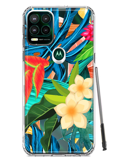Motorola Moto G Stylus 5G 2021 Blue Monstera Pothos Tropical Floral Summer Flowers Hybrid Protective Phone Case Cover