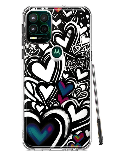 Motorola Moto G Stylus 5G 2021 Black White Hearts Love Graffiti Hybrid Protective Phone Case Cover