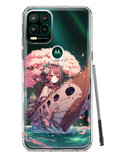 Motorola Moto G Stylus 5G 2021 Kawaii Manga Pink Cherry Blossom Japanese Girl Boat Hybrid Protective Phone Case Cover