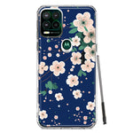 Motorola Moto G Stylus 5G 2021 Kawaii Japanese Pink Cherry Blossom Navy Blue Hybrid Protective Phone Case Cover