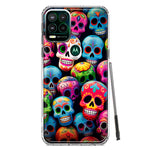 Motorola Moto G Stylus 5G 2021 Halloween Spooky Colorful Day of the Dead Skulls Hybrid Protective Phone Case Cover