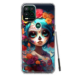 Motorola Moto G Stylus 5G 2021 Halloween Spooky Colorful Day of the Dead Skull Girl Hybrid Protective Phone Case Cover
