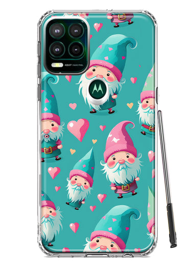 Motorola Moto G Stylus 5G 2021 Turquoise Pink Hearts Gnomes Hybrid Protective Phone Case Cover