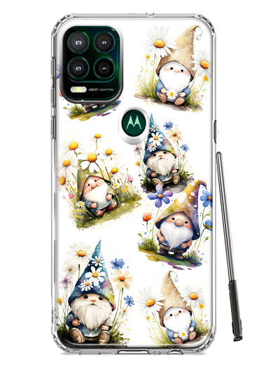 Motorola Moto G Stylus 5G 2021 Cute White Blue Daisies Gnomes Hybrid Protective Phone Case Cover