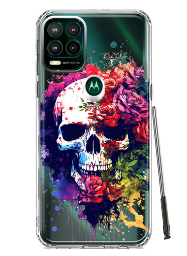 Motorola Moto G Stylus 5G 2021 Fantasy Skull Red Purple Roses Hybrid Protective Phone Case Cover