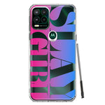 Motorola Moto G Stylus 5G 2021 Pink Blue Clear Funny Text Quote Slay Girl Hybrid Protective Phone Case Cover
