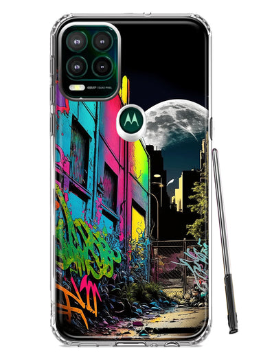 Motorola Moto G Stylus 5G 2021 Urban City Full Moon Graffiti Painting Art Hybrid Protective Phone Case Cover