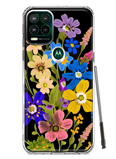 Motorola Moto G Stylus 5G 2021 Blue Yellow Vintage Spring Wild Flowers Floral Hybrid Protective Phone Case Cover