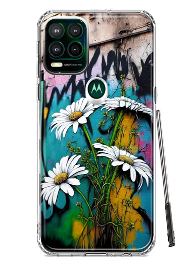 Motorola Moto G Stylus 5G 2021 White Daisies Graffiti Wall Art Painting Hybrid Protective Phone Case Cover