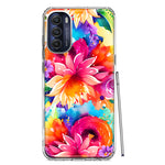 Motorola Moto G Stylus 4G 2022 Watercolor Paint Summer Rainbow Flowers Bouquet Bloom Floral Hybrid Protective Phone Case Cover