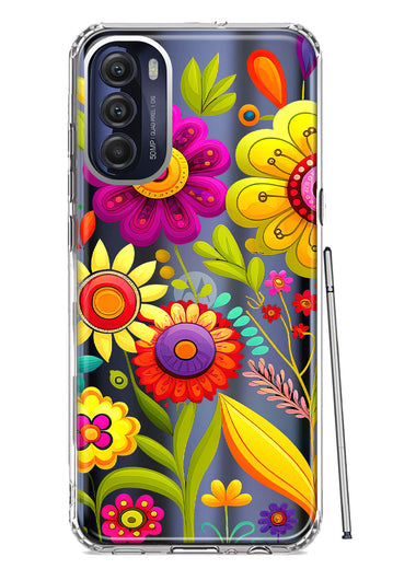 Motorola Moto G Stylus 4G 2022 Colorful Yellow Pink Folk Style Floral Vibrant Spring Flowers Hybrid Protective Phone Case Cover