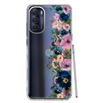 Motorola Moto G Stylus 4G 2022 Navy Blue Summer Watercolor Floral Classic Purple Flowers Hybrid Protective Phone Case Cover