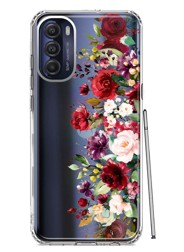 Motorola Moto G Stylus 5G 2022 Red Summer Watercolor Floral Bouquets Ruby Flowers Hybrid Protective Phone Case Cover