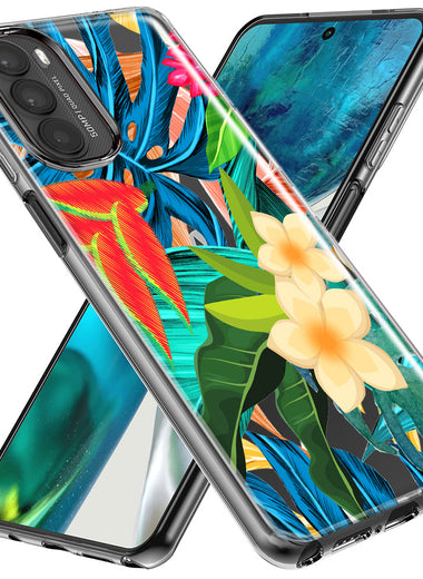 Motorola Moto G Stylus 5G 2023 Blue Monstera Pothos Tropical Floral Summer Flowers Hybrid Protective Phone Case Cover