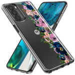 Motorola Moto G Stylus 4G 2022 Navy Blue Summer Watercolor Floral Classic Purple Flowers Hybrid Protective Phone Case Cover