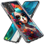 Motorola Moto G Power 2021 Halloween Spooky Colorful Day of the Dead Skull Girl Hybrid Protective Phone Case Cover
