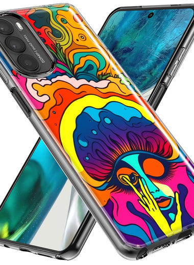 Motorola Moto G Stylus 5G 2023 Neon Rainbow Psychedelic Trippy Hippie Big Brain Hybrid Protective Phone Case Cover