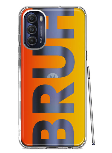 Motorola Moto G Stylus 5G 2022 Orange Red Clear Funny Text Quote Bruh Hybrid Protective Phone Case Cover