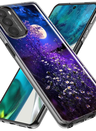 Motorola Moto G Stylus 5G 2023 Spring Moon Night Lavender Flowers Floral Hybrid Protective Phone Case Cover