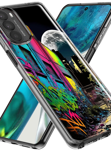 Motorola Moto G Stylus 5G 2023 Urban City Full Moon Graffiti Painting Art Hybrid Protective Phone Case Cover