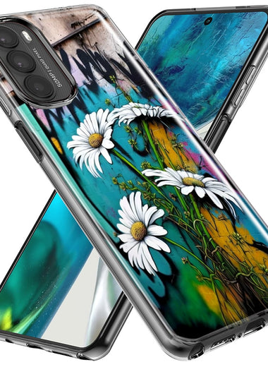 Motorola Moto G Stylus 5G 2023 White Daisies Graffiti Wall Art Painting Hybrid Protective Phone Case Cover