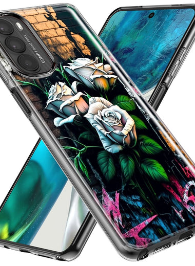 Motorola Moto G Stylus 5G 2023 White Roses Graffiti Wall Art Painting Hybrid Protective Phone Case Cover