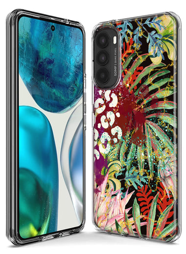 Motorola Moto G Stylus 5G 2021 Leopard Tropical Flowers Vacation Dreams Hibiscus Floral Hybrid Protective Phone Case Cover