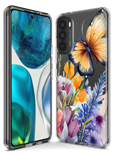 Motorola Moto G Pure 2021 G Power 2022 Spring Summer Flowers Butterfly Purple Blue Lilac Floral Hybrid Protective Phone Case Cover