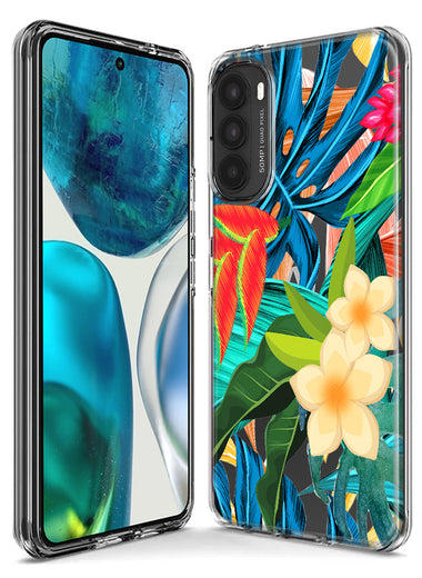 Motorola Moto G Stylus 5G 2021 Blue Monstera Pothos Tropical Floral Summer Flowers Hybrid Protective Phone Case Cover