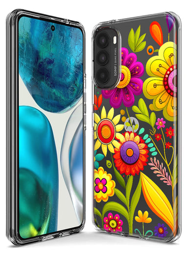 Motorola Moto G Stylus 4G 2022 Colorful Yellow Pink Folk Style Floral Vibrant Spring Flowers Hybrid Protective Phone Case Cover