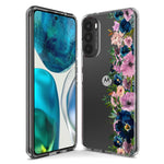 Motorola Moto G Pure 2021 G Power 2022 Navy Blue Summer Watercolor Floral Classic Purple Flowers Hybrid Protective Phone Case Cover