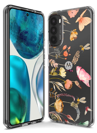 Motorola Moto G Stylus 2020 Peach Meadow Wildflowers Butterflies Bees Watercolor Floral Hybrid Protective Phone Case Cover