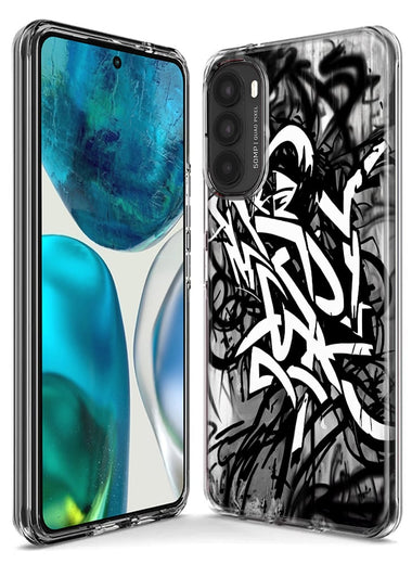 Motorola Moto One 5G Black White Urban Graffiti Hybrid Protective Phone Case Cover