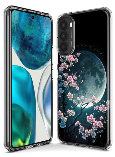 Motorola Moto One 5G Kawaii Manga Pink Cherry Blossom Full Moon Hybrid Protective Phone Case Cover