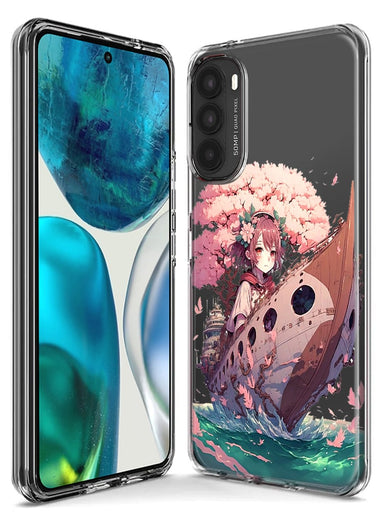 Motorola Moto One 5G Kawaii Manga Pink Cherry Blossom Japanese Girl Boat Hybrid Protective Phone Case Cover
