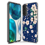 Motorola G Power 2020 Kawaii Japanese Pink Cherry Blossom Navy Blue Hybrid Protective Phone Case Cover