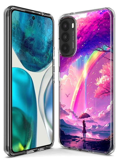 Motorola Moto One 5G Kawaii Manga Pink Cherry Blossom Japanese Rainbow Girl Hybrid Protective Phone Case Cover
