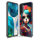 Motorola G Power 2020 Halloween Spooky Colorful Day of the Dead Skull Girl Hybrid Protective Phone Case Cover