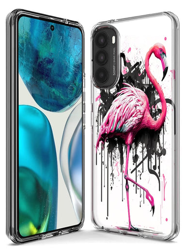 Motorola Moto G Power 2021 Pink Flamingo Painting Graffiti Hybrid Protective Phone Case Cover