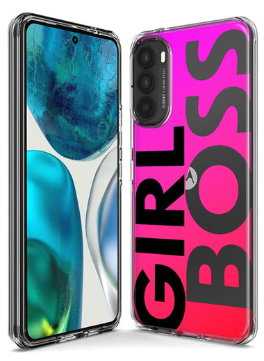 Motorola Moto G Stylus 5G 2022 Pink Clear Funny Text Quote Girl Boss Hybrid Protective Phone Case Cover