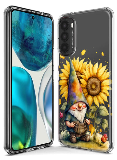 Motorola Moto One 5G Cute Gnome Sunflowers Clear Hybrid Protective Phone Case Cover