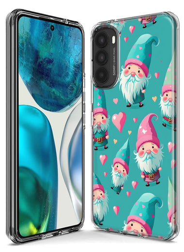 Motorola Moto One 5G Turquoise Pink Hearts Gnomes Hybrid Protective Phone Case Cover
