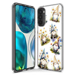 Motorola Moto One 5G Ace Cute White Blue Daisies Gnomes Hybrid Protective Phone Case Cover